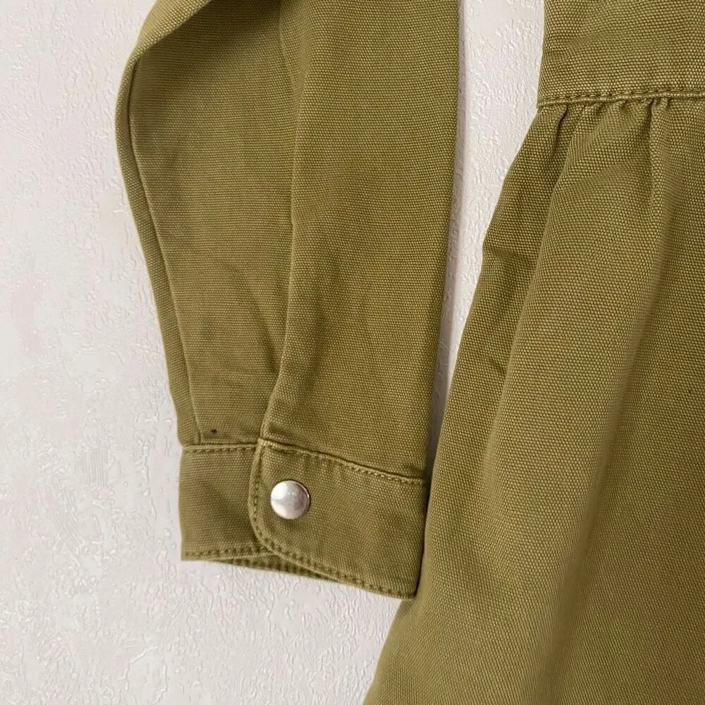 Zara Girls Olive Utility Shirt Dress Size 10 Khaki Button Front